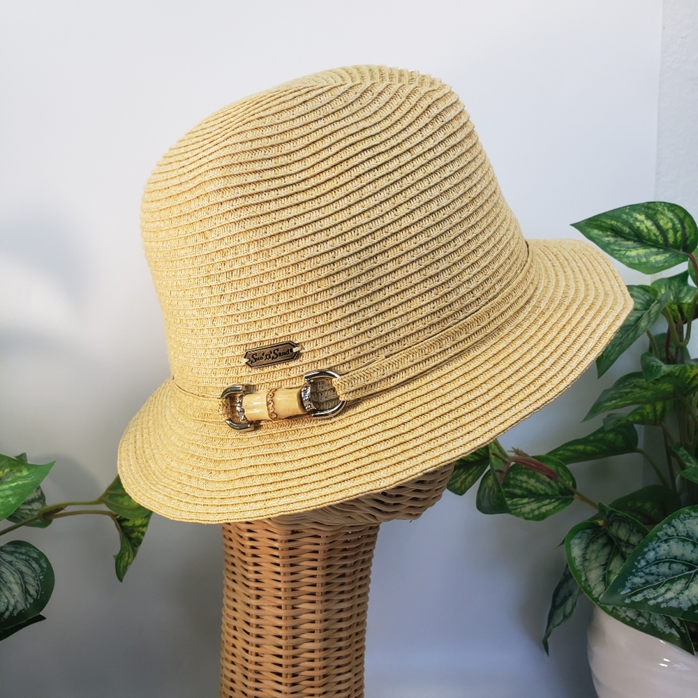 Sun & Sand Natural Straw w/ Bambo & Silver Horsebit - Packable Coastal Beach